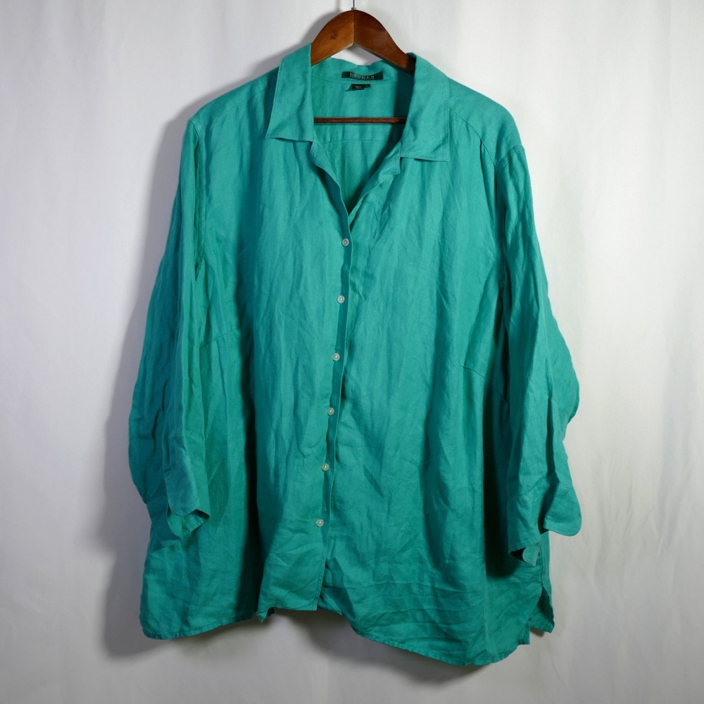 Lauren Ralph Lauren Womens Linen Button Up Top Size 3X Coastal Vacation Travel